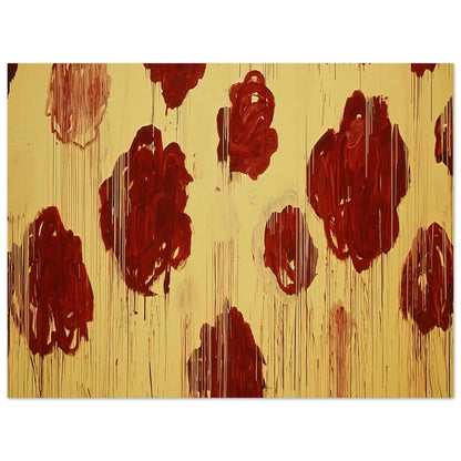 Untitled (Blooming, A Scattering of Blossoms & Other Things) by Cy Twombly poster, 75 × 100 cm / 30 × 40 in: This expressive composition features bold crimson and burgundy forms scattered across a luminous….