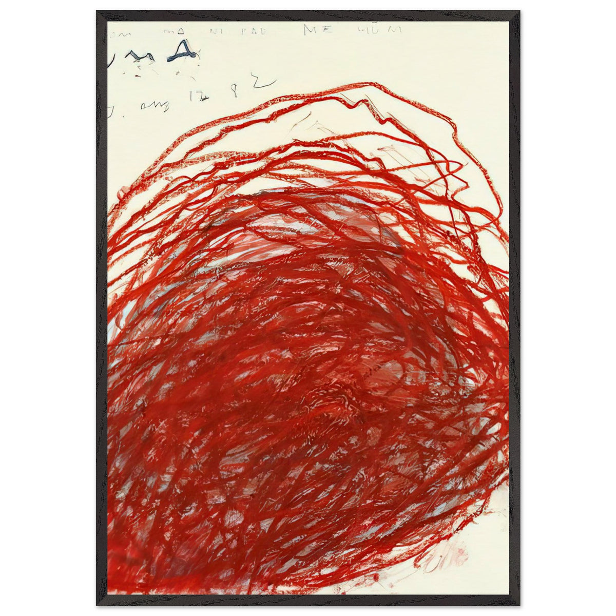 Suma by Cy Twombly, framed art print, sweeping red and crimson lines that overlap and curve across a warm, 27x35 cm (11x14 in), white frame
