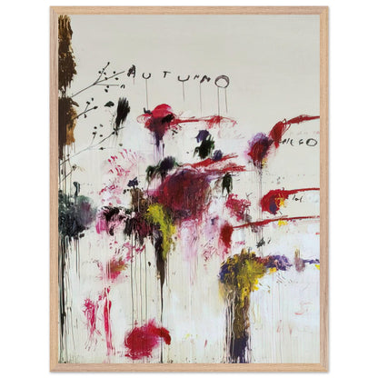 Quattro Stagioni II. Autunno by Cy Twombly, framed art print, bold red and crimson brushstrokes, rich purple and burgundy accents, 60x80 cm (24x32 in), wood frame