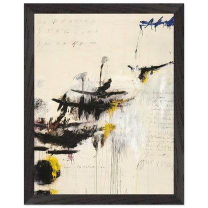Quattro Stagioni I. Inverno by Cy Twombly, framed art print, bold black brushstrokes, flowing paint drips, 40x50 cm (16x20 in), black frame
