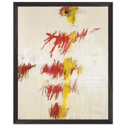 Quattro Stagioni II. Primavera by Cy Twombly, framed art print, energetic red and crimson brushstrokes, luminous yellow accents, 60x80 cm (24x32 in), wood frame