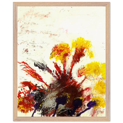 Summer Madness by Cy Twombly, framed art print, energetic red and crimson brushstrokes with bright yellow, orange, 40x50 cm (16x20 in), black frame