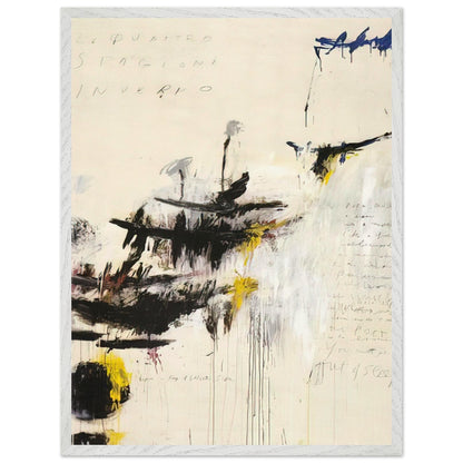 Quattro Stagioni I. Inverno by Cy Twombly, framed art print, bold black brushstrokes, flowing paint drips, 70x100 cm (28x40 in), white frame