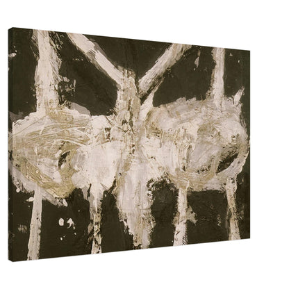 Min-Oe by Cy Twombly canvas print, 40 × 50 cm / 16 × 20 in: This striking composition features thick ivory-white brushstrokes against a deep black background….