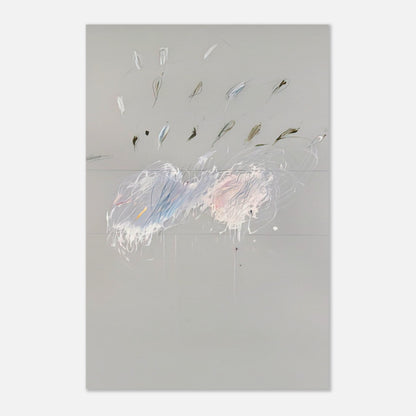 Nine Discourses on Commodus, Part VI by Cy Twombly, poster, muted gray background, delicate white brushstrokes
