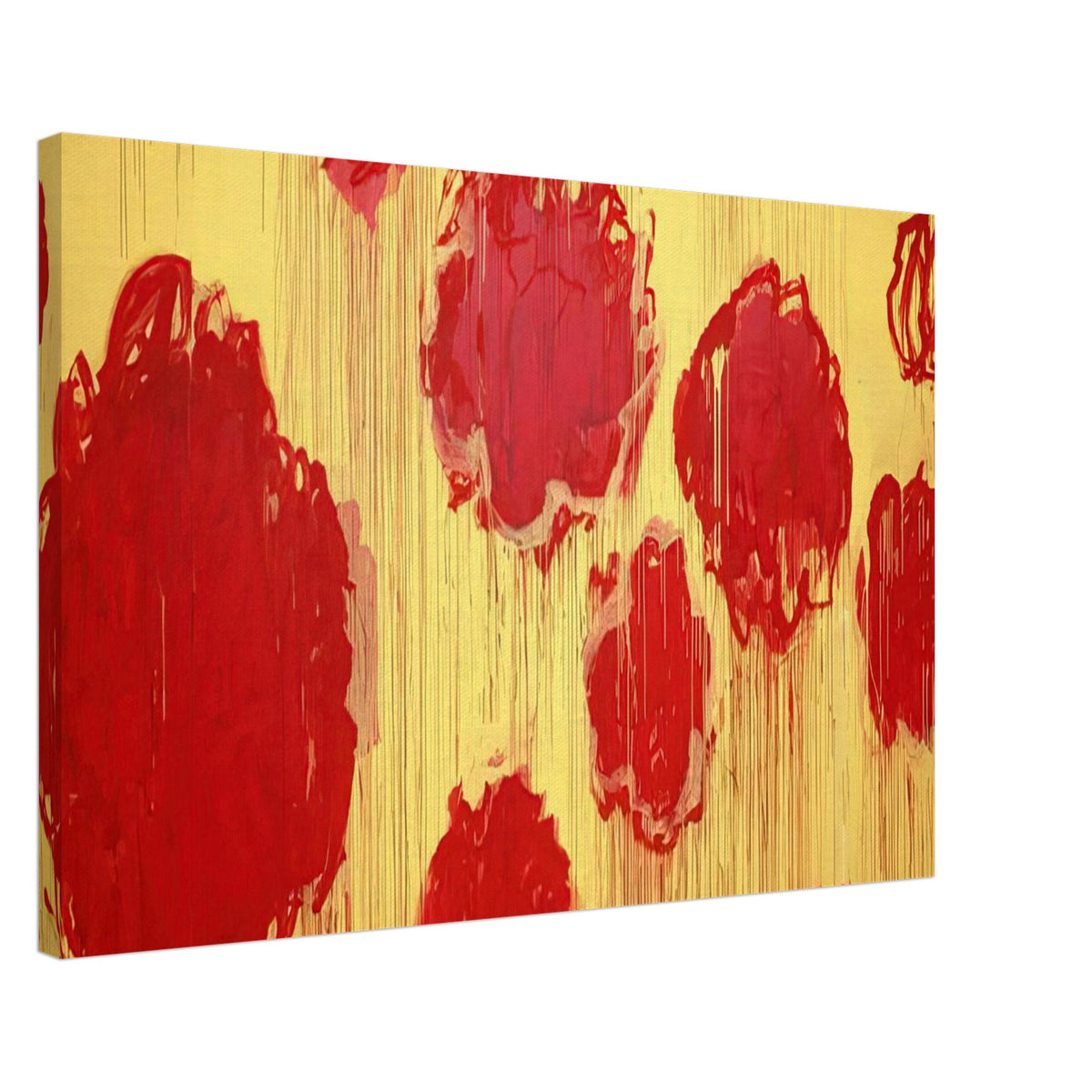Untitled (Peonias Series) by Cy Twombly canvas print, 50 × 75 cm / 20 × 30 in: This striking composition features vivid red and crimson forms against a radiant golden-yellow background.