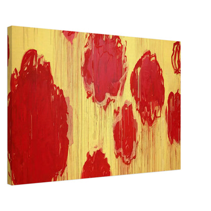 Untitled (Peonias Series) by Cy Twombly canvas print, 50 × 75 cm / 20 × 30 in: This striking composition features vivid red and crimson forms against a radiant golden-yellow background.