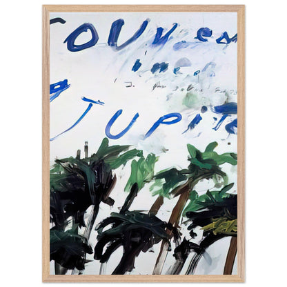 Souvenir of Jupiter by Cy Twombly, framed art print, handwritten lettering, gestural abstraction, 40x50 cm (16x20 in), wood frame