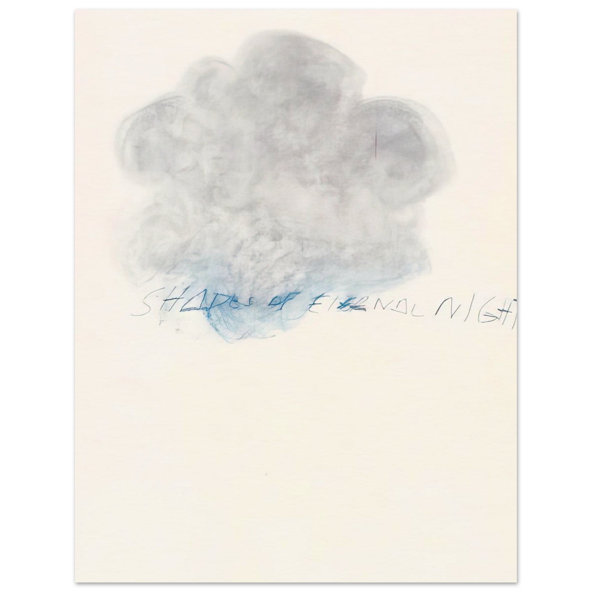 Fifty Days at Iliam: Shades of Eternal Night by Cy Twombly, poster, 100x150 cm / 40x60″; a delicate cloud of soft gray and pale blue tones floating across a warm, off-white background
