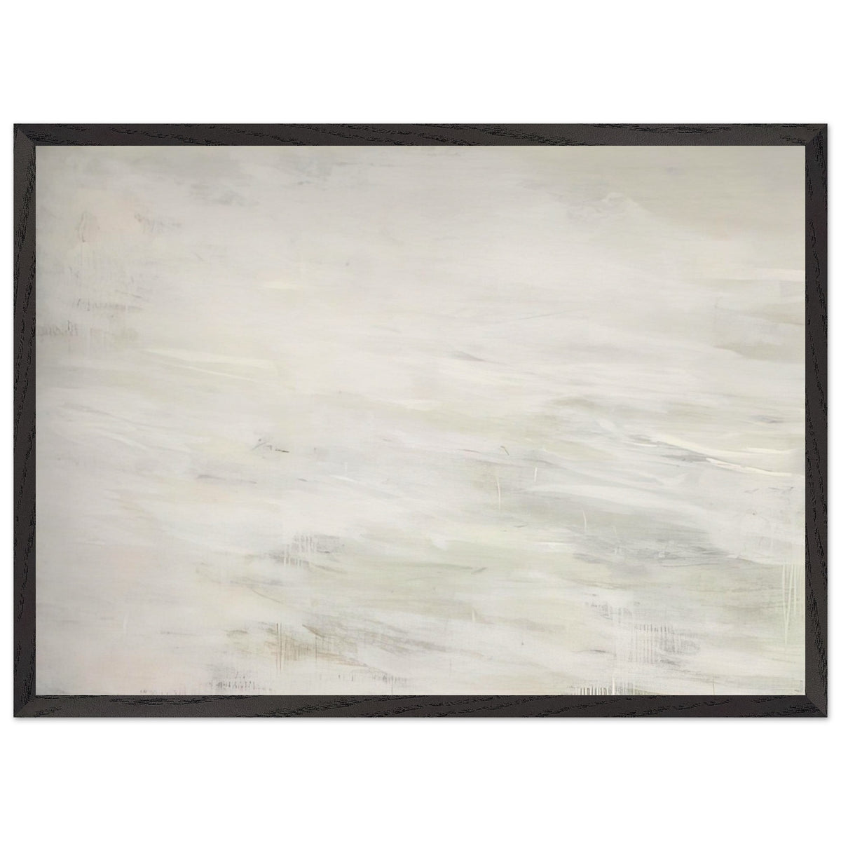 Hero and Leandro (A Painting in Four Parts) Part III by Cy Twombly framed art print; featuring expansive ivory and white tones, delicate pale gray marks, subtle beige shades; size 50 × 70 cm (20 × 28 in); white frame.