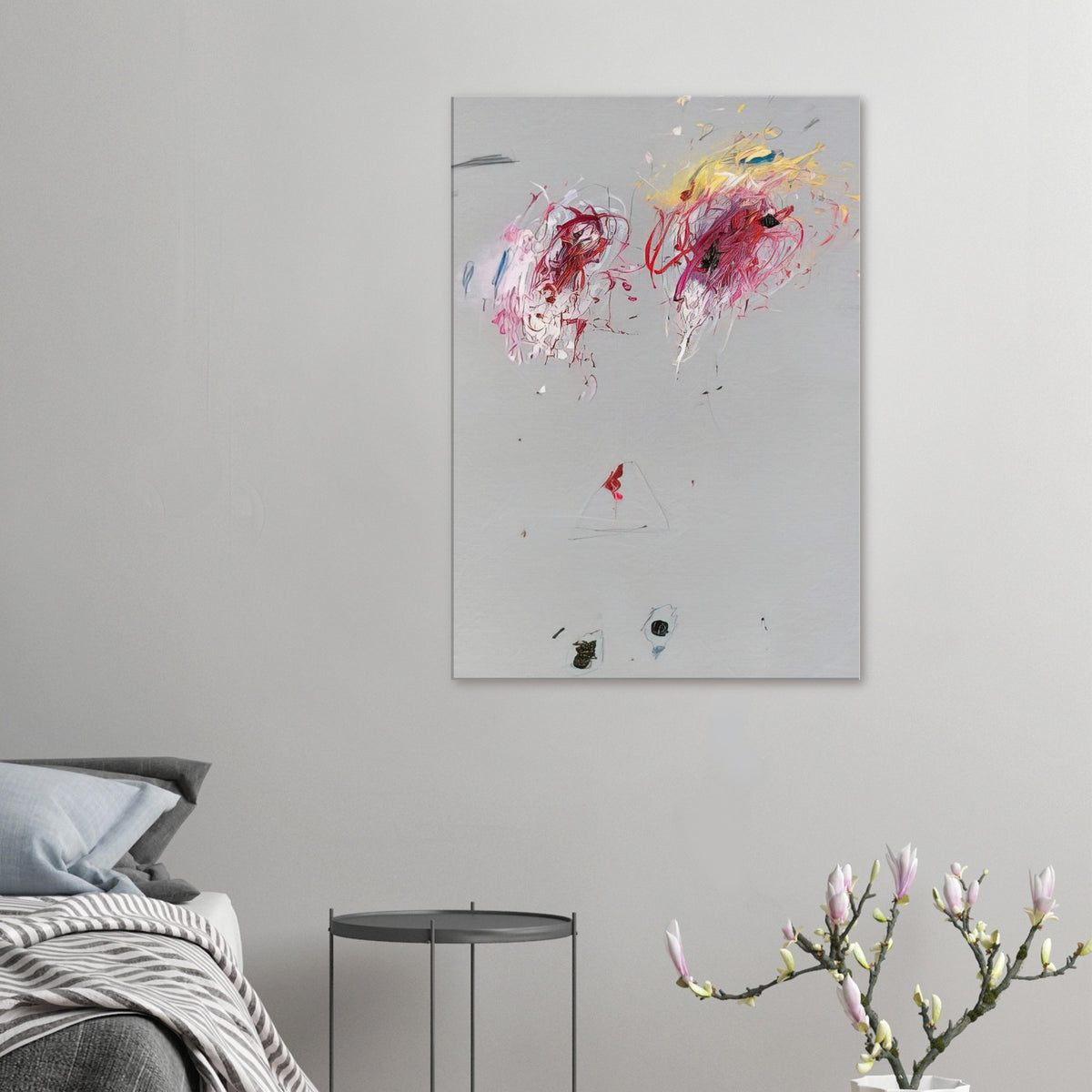 Nine Discourses on Commodus, Part IV by Cy Twombly, canvas print, muted gray background, delicate geometric lines