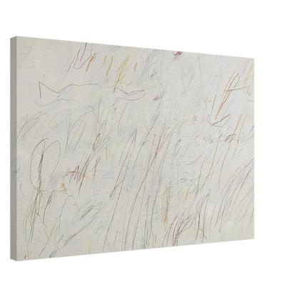 Olympia by Cy Twombly canvas print, 70 × 100 cm / 28 × 40 in: a pale ivory background covered with delicate linear gestures, spontaneous scribbles, overlapping forms….
