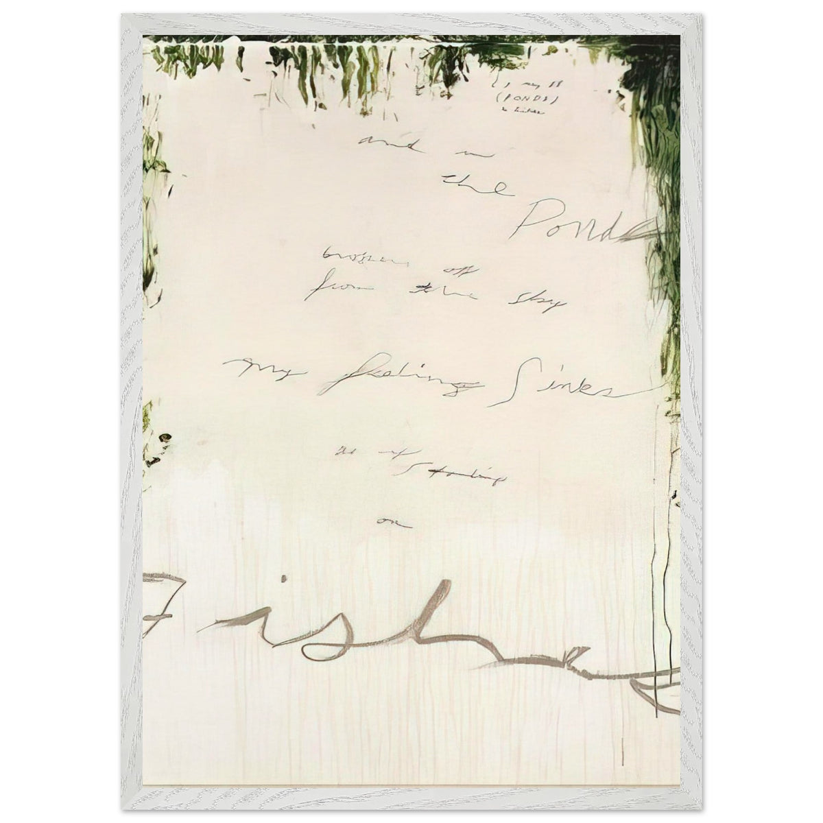 Untitled (A Painting in Nine Parts), Part I by Cy Twombly, framed art print, pale, open central field surrounded by expressive dark green, 40x50 cm (16x20 in), white frame
