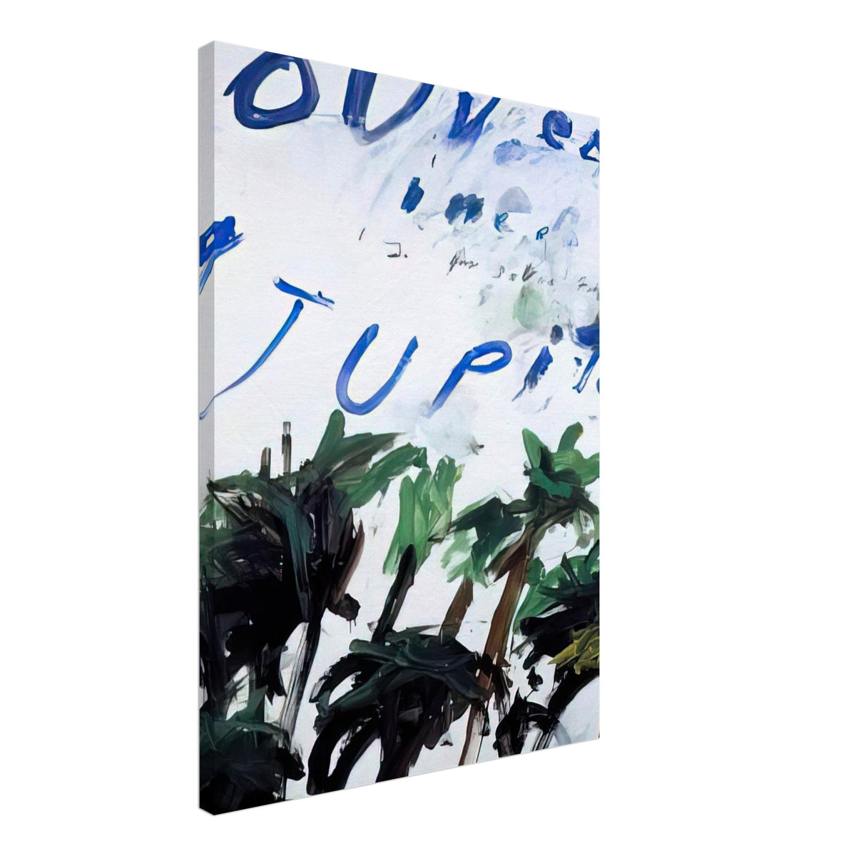 Souvenir of Jupiter by Cy Twombly, canvas print, bold blue handwritten lettering with sweeping green, black, 70x100 cm (28x40 in)