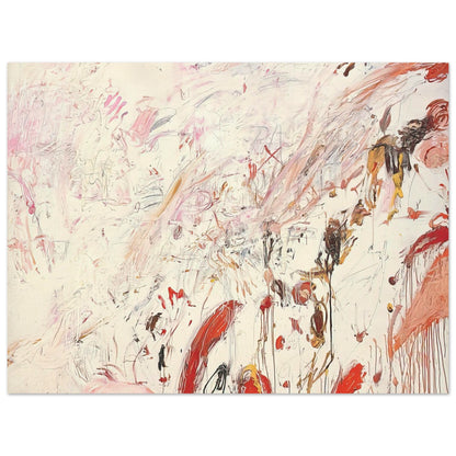 Ferragosto III by Cy Twombly poster, 30 × 40 cm / 12 × 16 in: This captivating composition features a pale cream background layered with energetic brushstrokes….