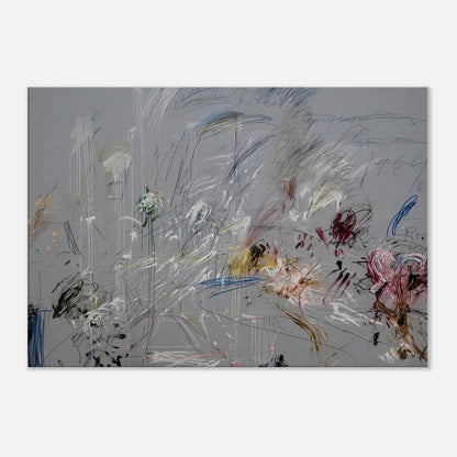 School of Athens by Cy Twombly canvas print: a muted gray background layered with spontaneous scribbles, energetic linear gestures….