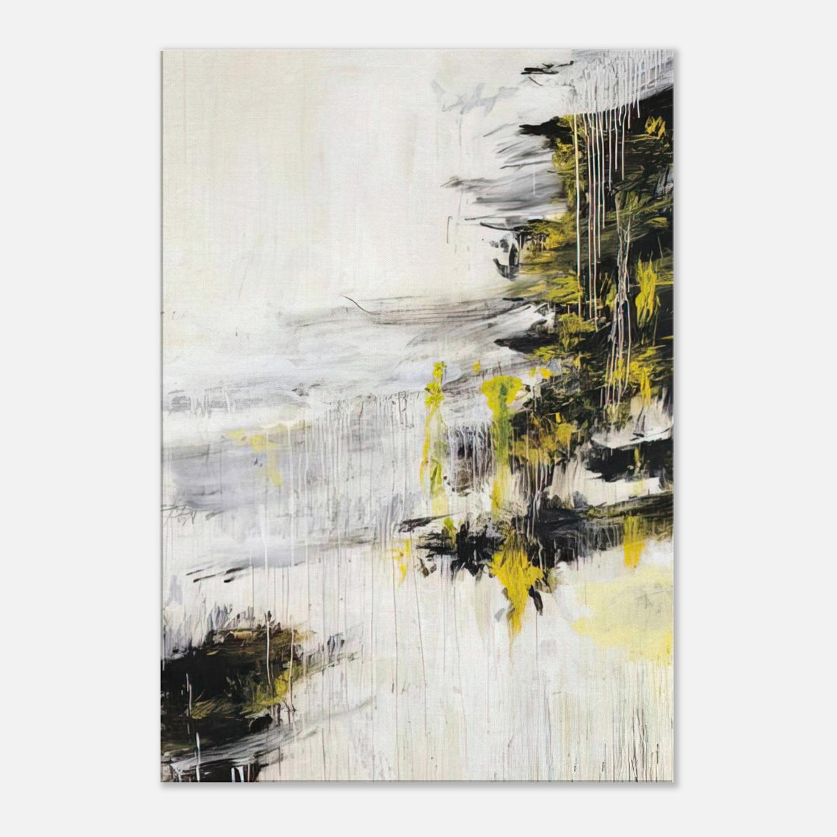 Quattro Stagioni II. Inverno by Cy Twombly, canvas print, bold black brushstrokes, flowing white and gray paint