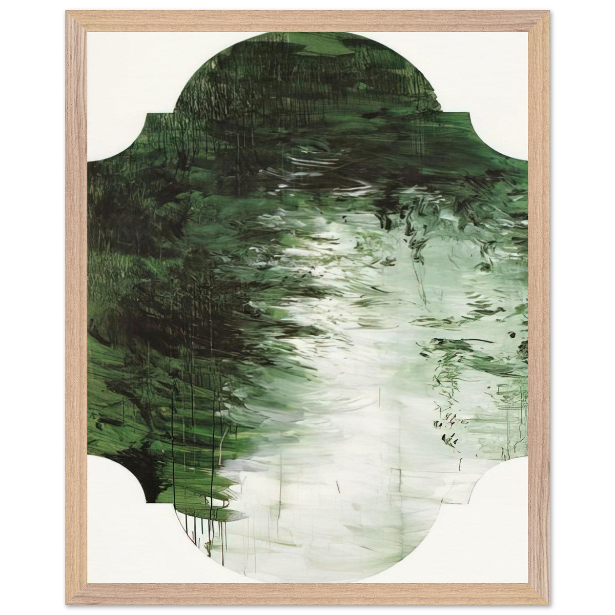 Untitled (A Painting in Nine Parts), Part V by Cy Twombly, framed art print, deep forest green, olive, 50x70 cm (20x28 in), white frame