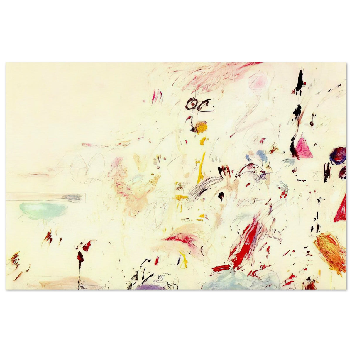 Bay of Naples by Cy Twombly poster, A3 (29.7 × 42 cm): a luminous cream background, delicate pencil-like marks, and spontaneous brushstrokes in red, pink….