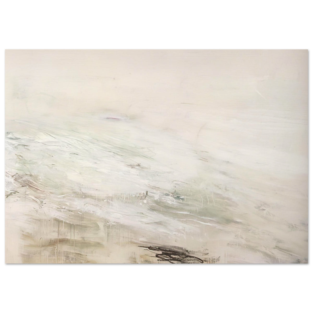 Hero and Leandro (A Painting in Four Parts) Part II by Cy Twombly poster, A0 (84.1 × 118.9 cm): a pale, expansive background layered with delicate white and gray brushstrokes, subtle beige tones….