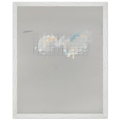Nine Discourses on Commodus, Part I by Cy Twombly, framed art print, 50x70 cm / 20x28″, Wood frame; a muted gray background, a delicate grid of intersecting lines