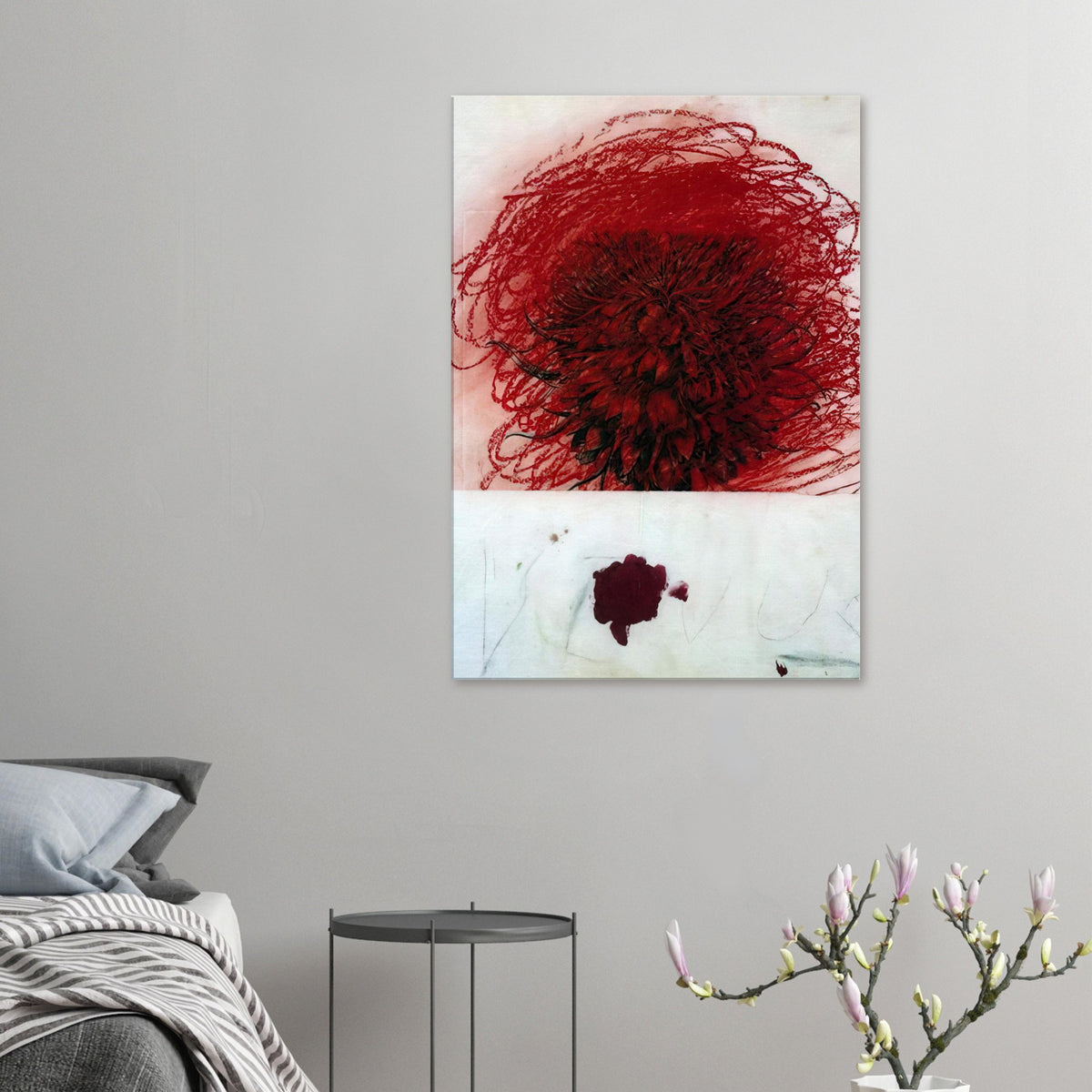 Pan II by Cy Twombly, canvas print, intense mass of red and crimson marks surrounded by intricate dark