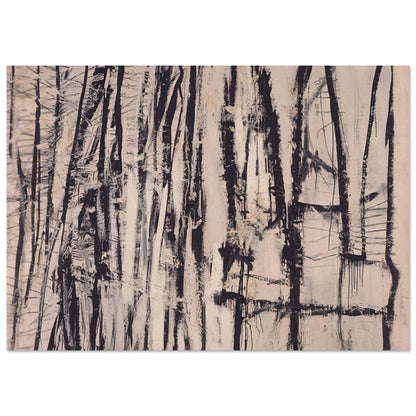 Quarzazat by Cy Twombly poster, A0 (84.1 × 118.9 cm): This atmospheric composition features a dense arrangement of vertical black and dark brown marks against….