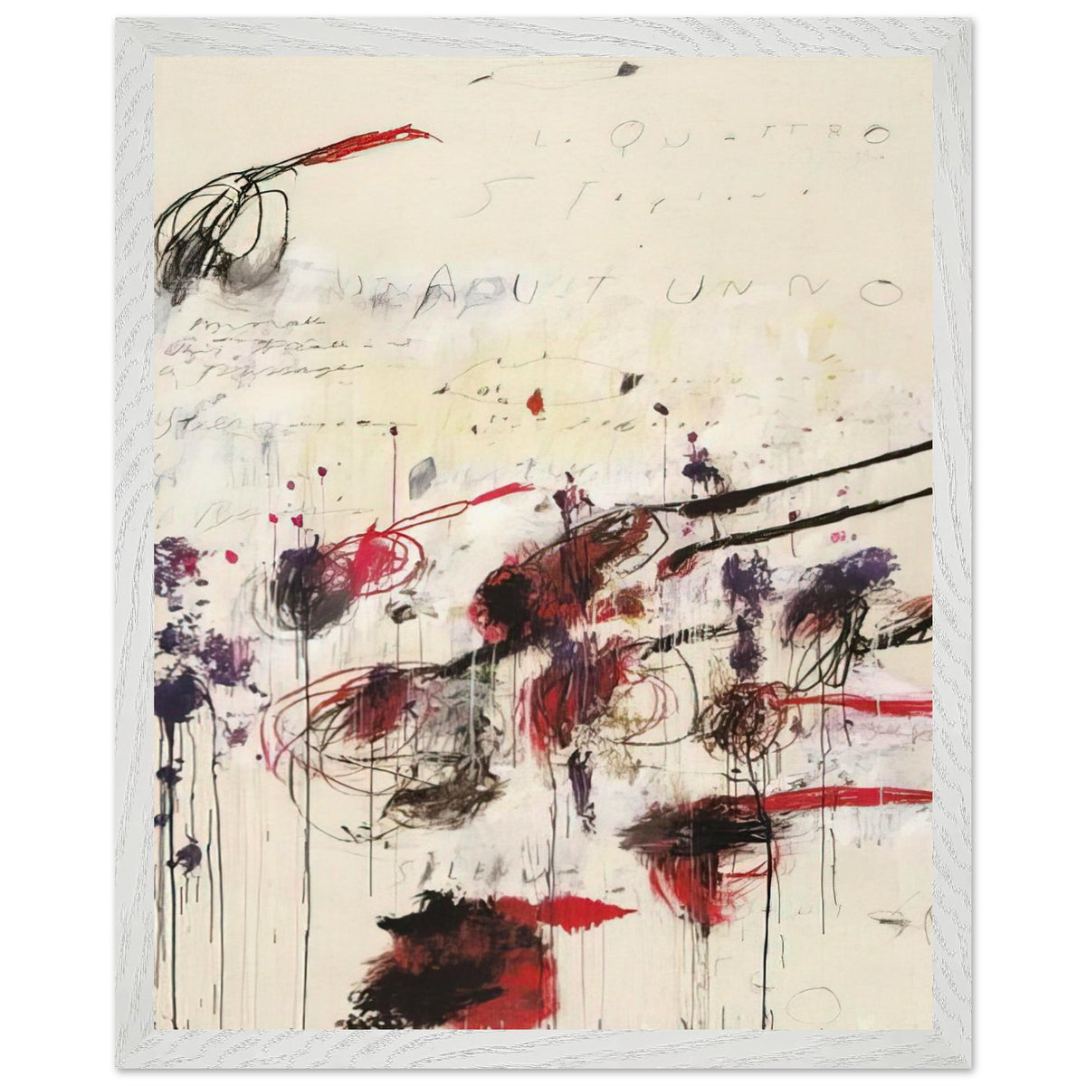 Quattro Stagioni: Autunno by Cy Twombly, framed art print, sweeping brushstrokes, spontaneous scribbles, 40x50 cm (16x20 in), wood frame