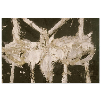 Min-Oe by Cy Twombly poster, A0 (84.1 × 118.9 cm): This striking composition features expressive ivory-white forms against a deep, dark background….