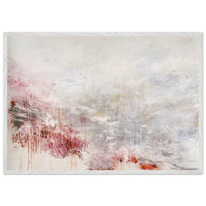 Hero and Leander (To Christopher Marlowe) [Rome] by Cy Twombly framed art print; featuring delicate washes of white, soft pink, dusty rose, and muted gray; size 60 × 90 cm (24 × 36 in); wood frame.