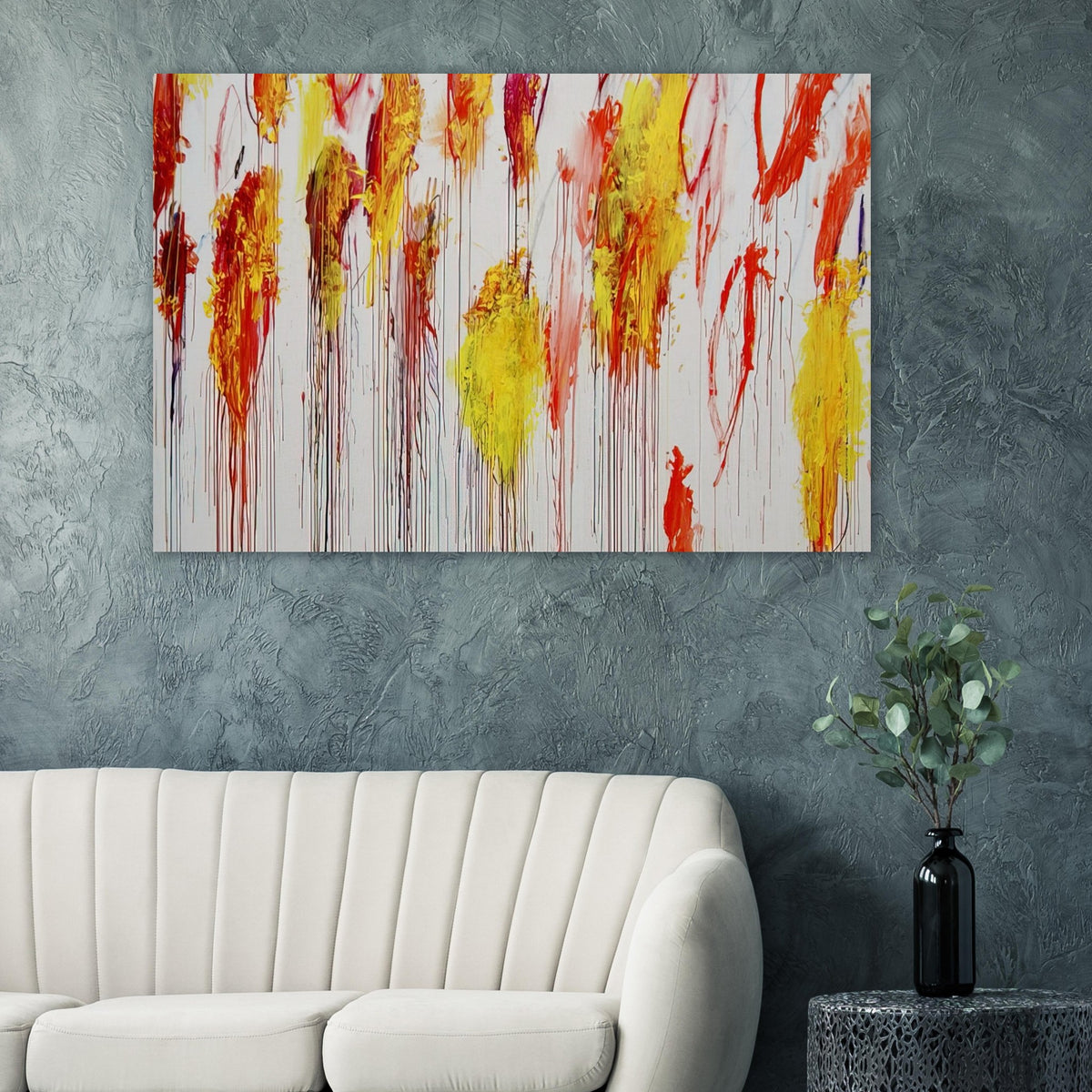 Lepanto, Part XII by Cy Twombly poster: This expressive composition features a pale turquoise background covered with vivid yellow, golden ochre….