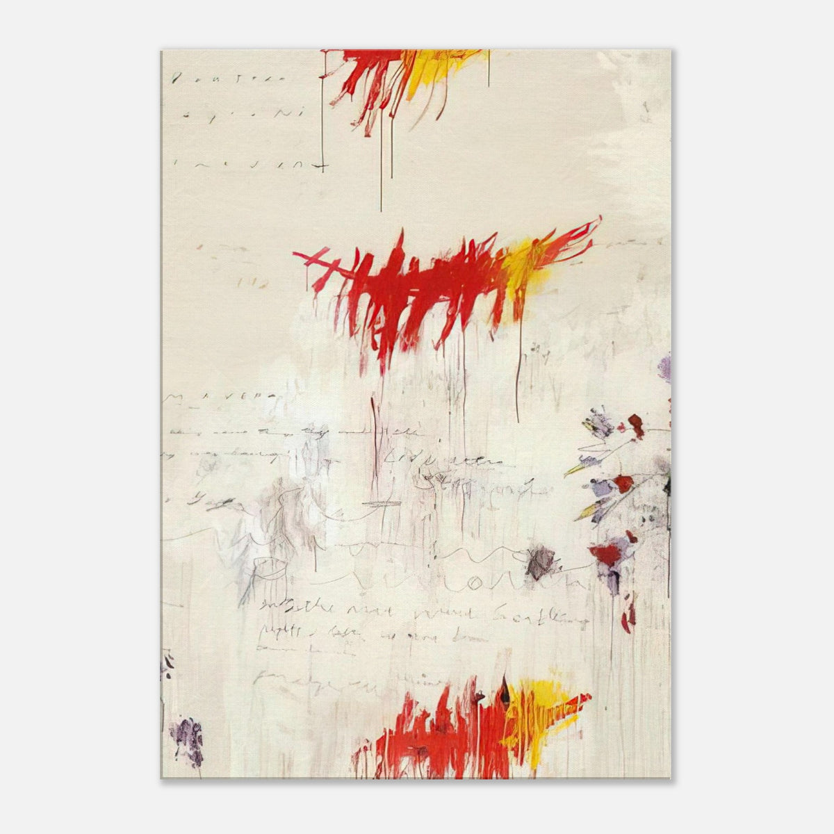 Quattro Stagioni I. Primavera by Cy Twombly, canvas print, vibrant red and yellow brushstrokes with delicate purple and green
