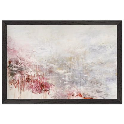 Hero and Leander (To Christopher Marlowe) [Rome] by Cy Twombly framed art print; featuring delicate washes of white, soft pink, dusty rose, and muted gray; size 30 × 45 cm (12 × 18 in); wood frame.