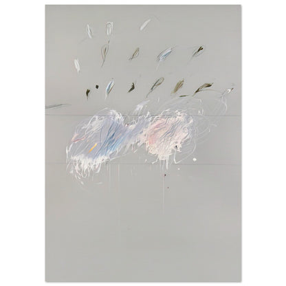 Nine Discourses on Commodus, Part VI by Cy Twombly, poster, muted gray background, delicate white brushstrokes, 75x100 cm (30x40 in)