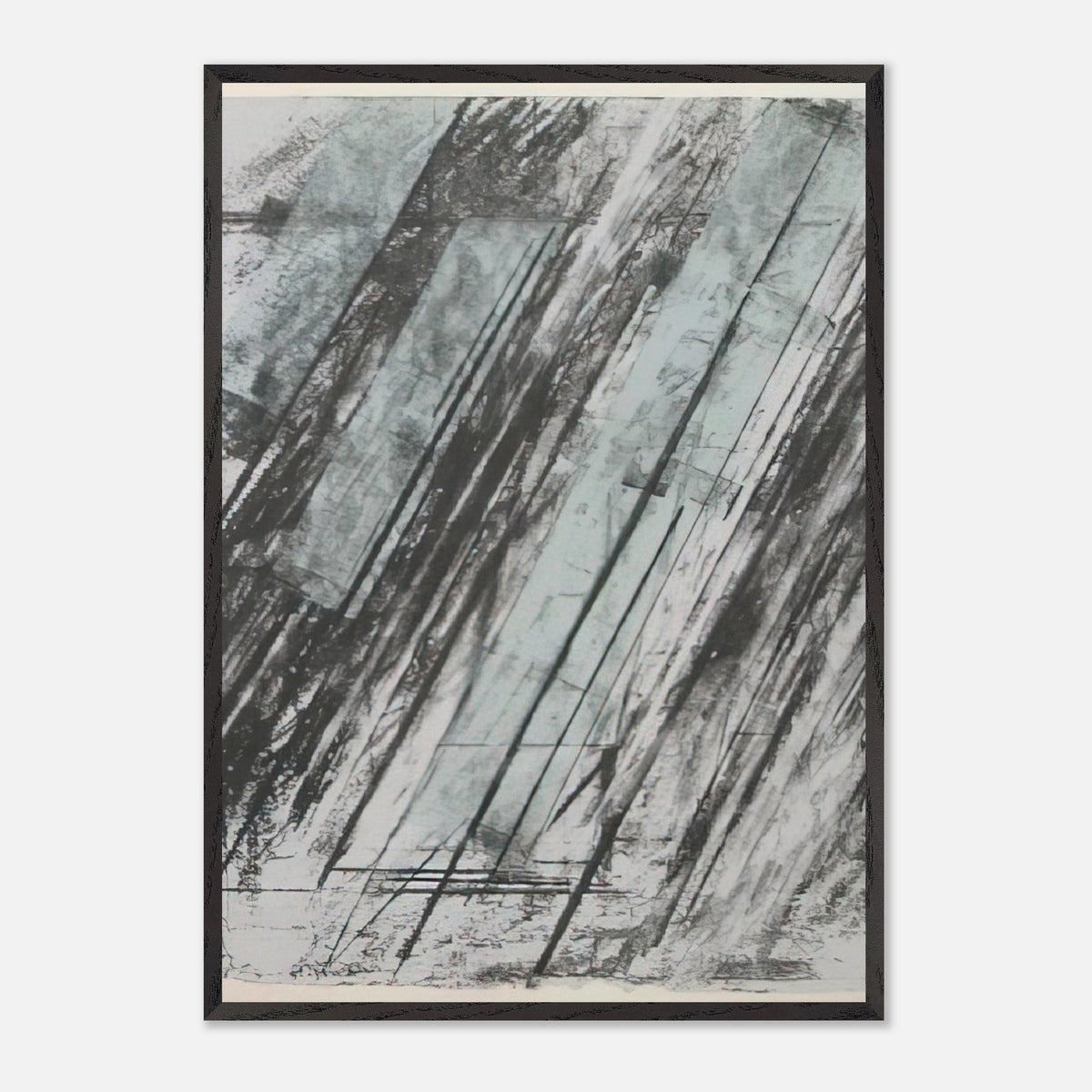 Untitled (Bastian 38) by Cy Twombly, framed art print, powerful diagonal strokes, layered black and gray marks