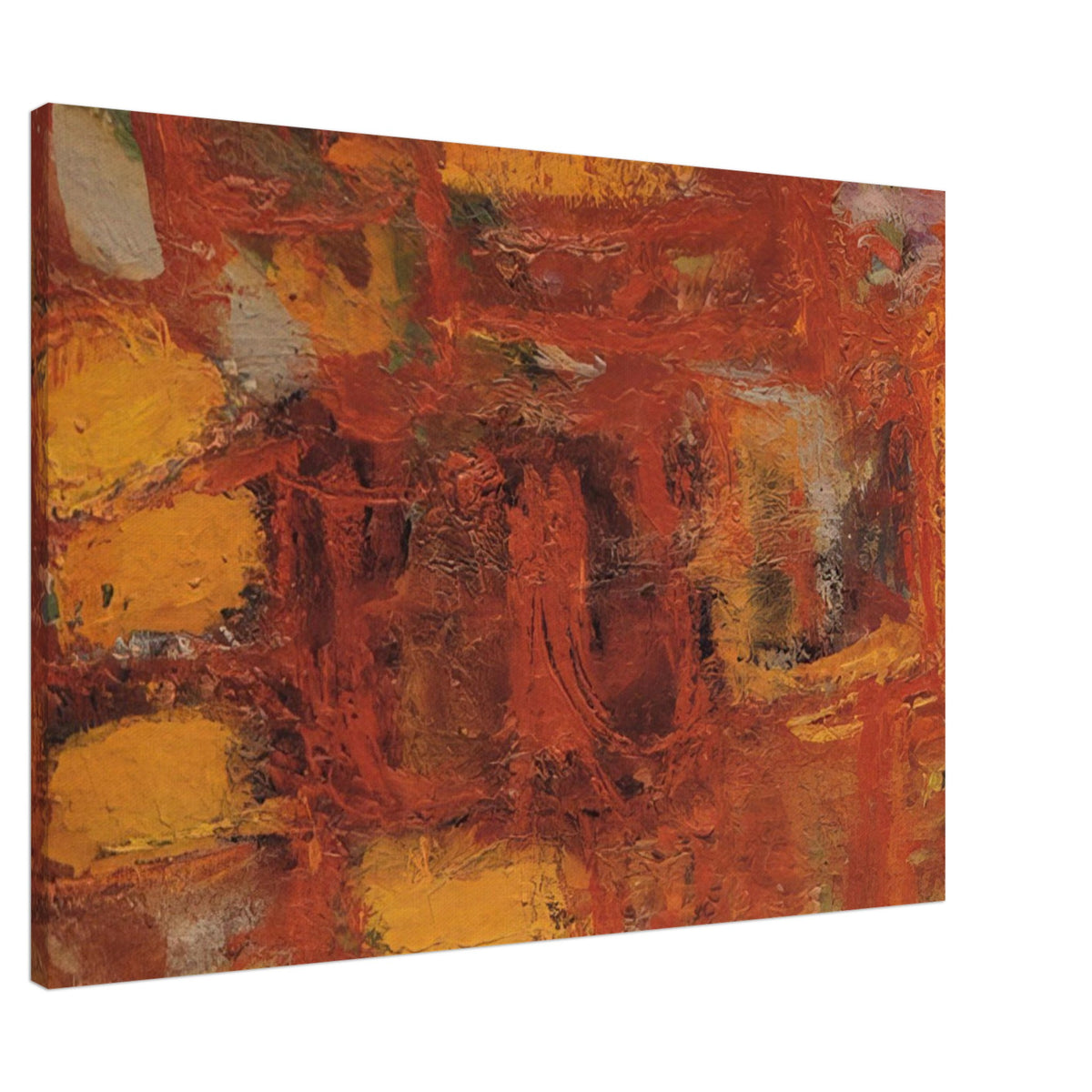 Ritual by Cy Twombly canvas print, 40 × 50 cm / 16 × 20 in: This richly textured composition features a striking palette of rust red, burnt orange, golden yellow….