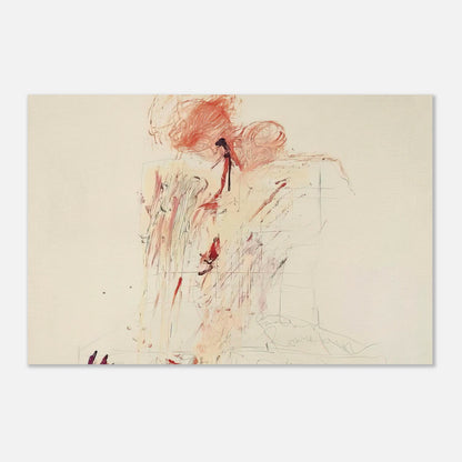 Death of Pompey (Rome) by Cy Twombly poster: This dramatic composition features expressive red and reddish-orange marks across a pale background….