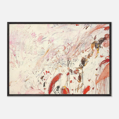 Ferragosto III by Cy Twombly framed art print; featuring energetic brushstrokes, delicate scribbles, and layered gestures in shades of red, pink, rust, orange, ochre.