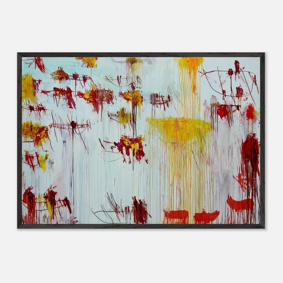 Lepanto, Part X by Cy Twombly framed art print; featuring a luminous pale blue and turquoise background, vivid golden-yellow brushstrokes.