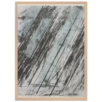 Untitled (Bastian 38) by Cy Twombly, framed art print, powerful diagonal strokes, layered black and gray marks, 70x100 cm (28x40 in), wood frame
