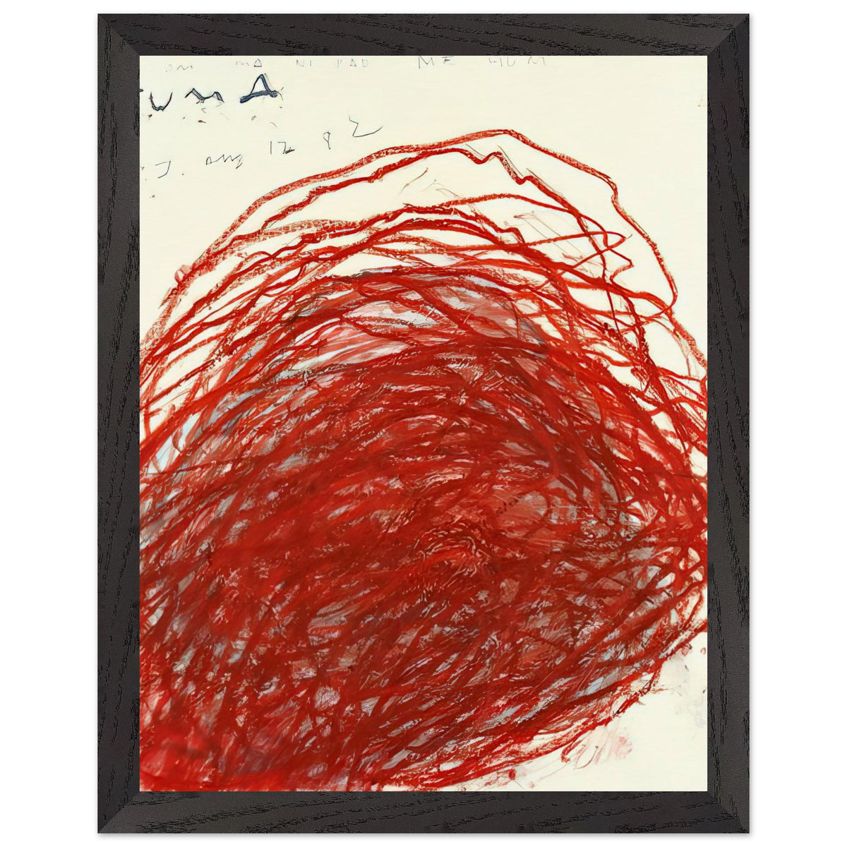 Suma by Cy Twombly, framed art print, sweeping red and crimson lines that overlap and curve across a warm, 40x50 cm (16x20 in), black frame