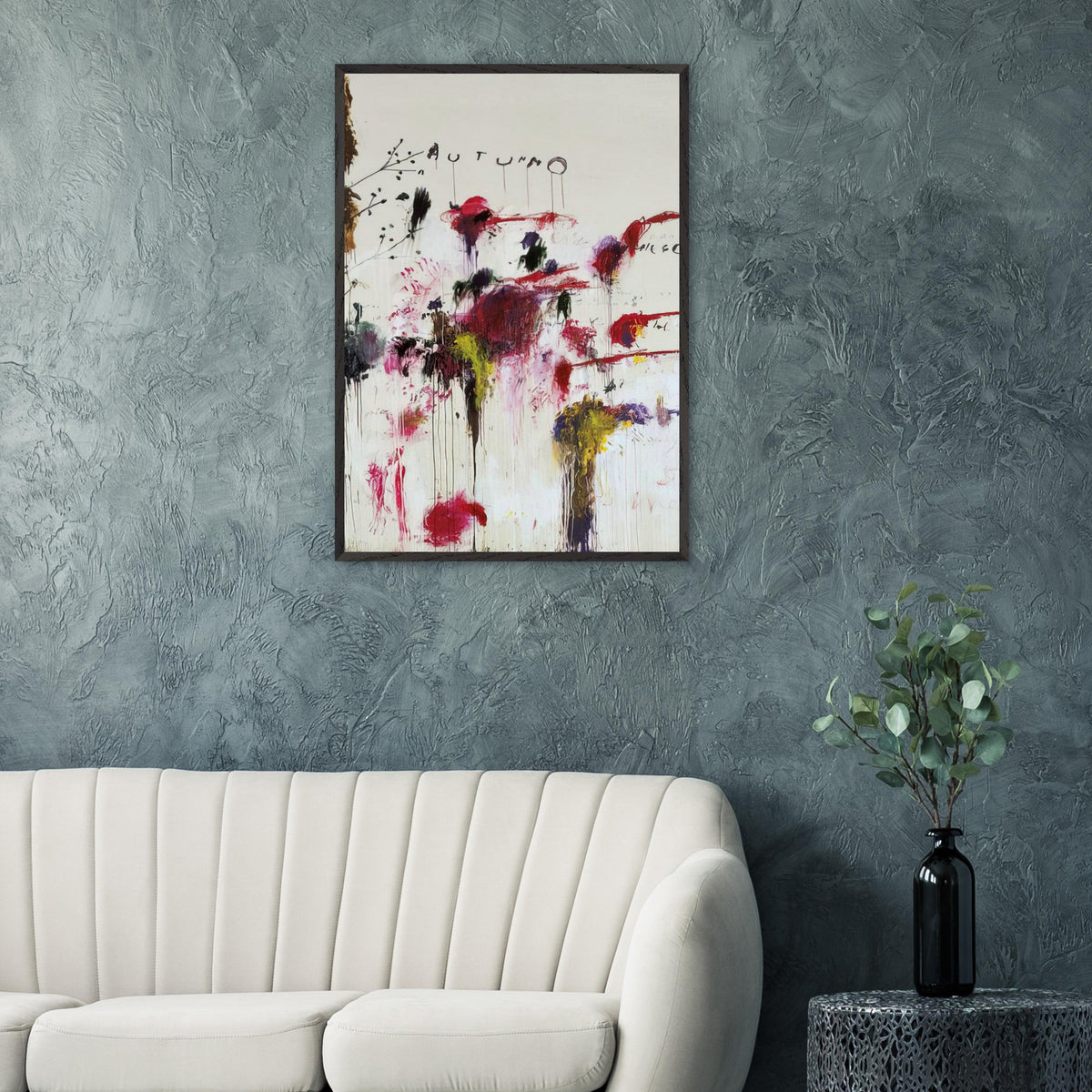 Quattro Stagioni II. Autunno by Cy Twombly, framed art print, bold red and crimson brushstrokes, rich purple and burgundy accents