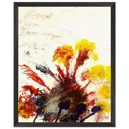 Summer Madness by Cy Twombly, framed art print, energetic red and crimson brushstrokes with bright yellow, orange, 70x100 cm (28x40 in), wood frame
