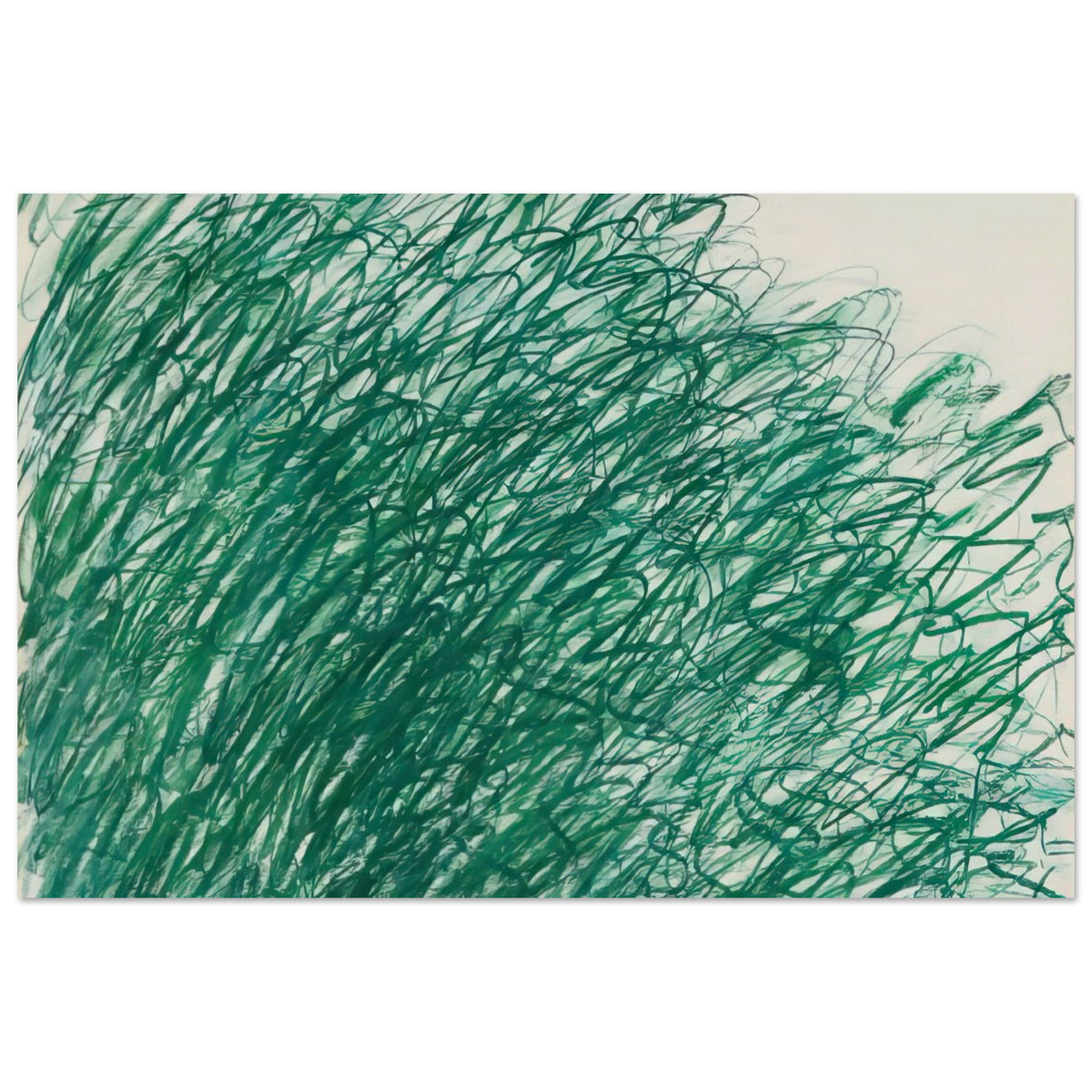 On Returning from Tonnicoda by Cy Twombly poster, 30 × 40 cm / 12 × 16 in: This captivating composition features an intricate network of sweeping green lines, overlapping loops….