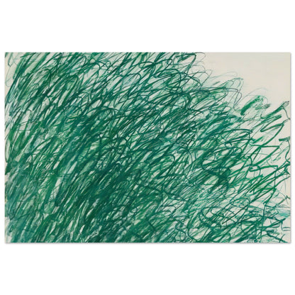 On Returning from Tonnicoda by Cy Twombly poster, 30 × 40 cm / 12 × 16 in: This captivating composition features an intricate network of sweeping green lines, overlapping loops….