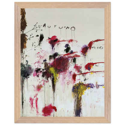 Quattro Stagioni II. Autunno by Cy Twombly, framed art print, bold red and crimson brushstrokes, rich purple and burgundy accents, 70x100 cm (28x40 in), black frame