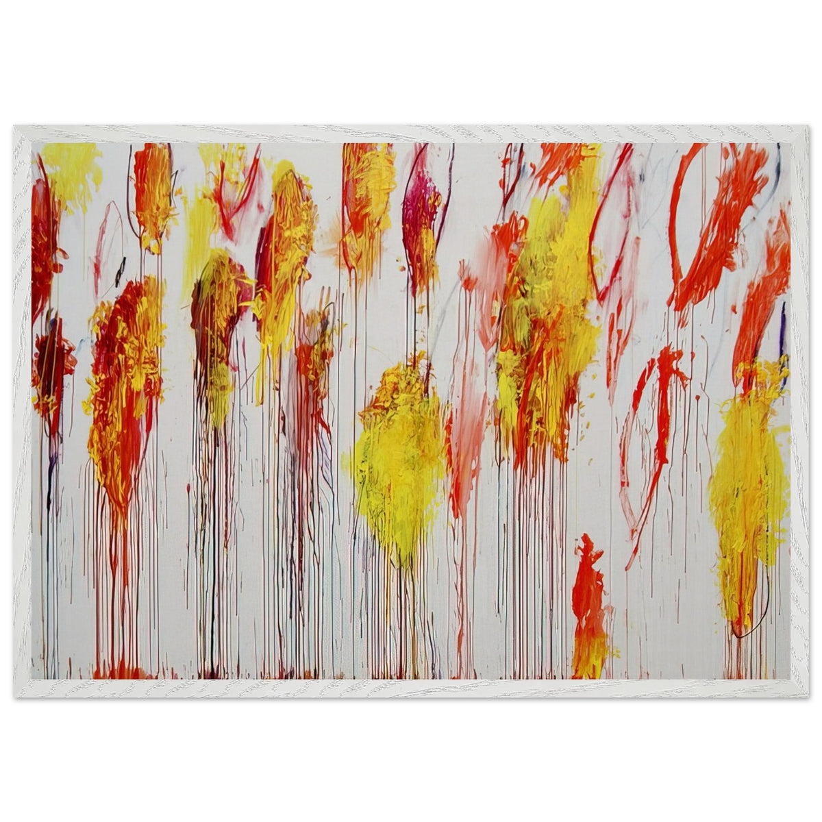 Lepanto, Part XII by Cy Twombly framed art print; featuring vibrant golden-yellow and orange brushstrokes, fiery red and crimson accents; size 60 × 90 cm (24 × 36 in); wood frame.