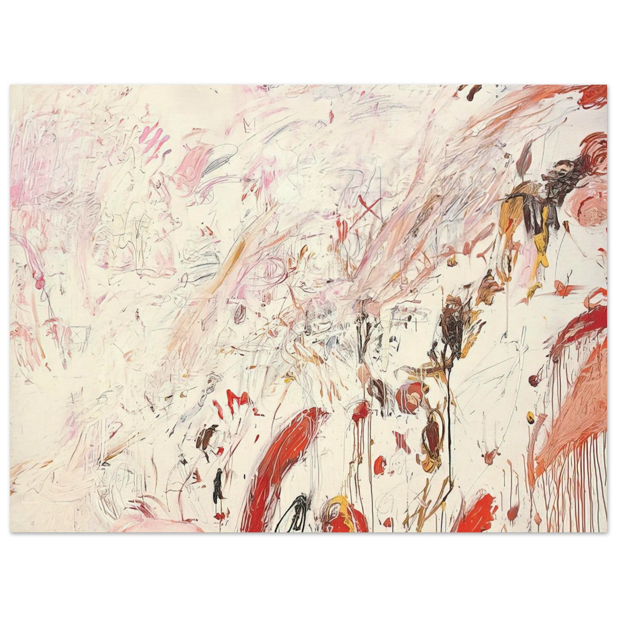Ferragosto III by Cy Twombly poster, 100 × 150 cm / 40 × 60 in: This captivating composition features a pale cream background layered with energetic brushstrokes….