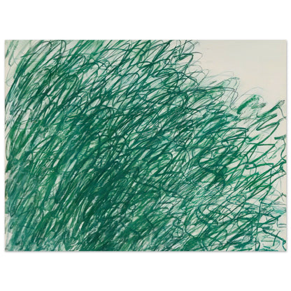 On Returning from Tonnicoda by Cy Twombly poster, 100 × 150 cm / 40 × 60 in: This captivating composition features an intricate network of sweeping green lines, overlapping loops….
