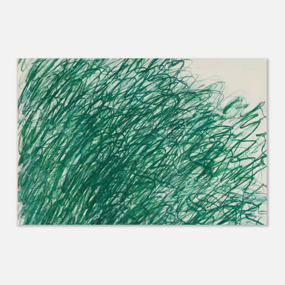 On Returning from Tonnicoda by Cy Twombly poster: This captivating composition features an intricate network of sweeping green lines, overlapping loops….